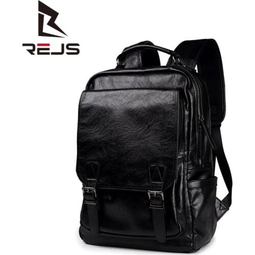 REJS LANGT Casual Mens Backpack Pu Leather Women Backpacks School Bag Retro Design Travel Mochila Fashion Back Pack Rucksack