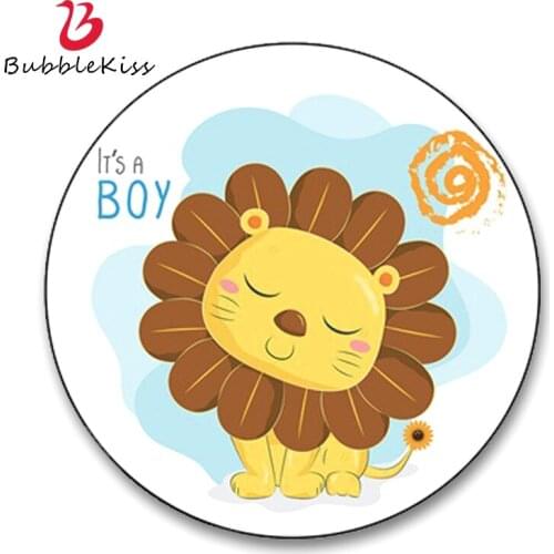 Bubble Kiss Cartoon Round Carpet Cute Lion Pattern Non-Slip Floor Mat Childrens Room Bedside Area Pad Home Living Room Decor