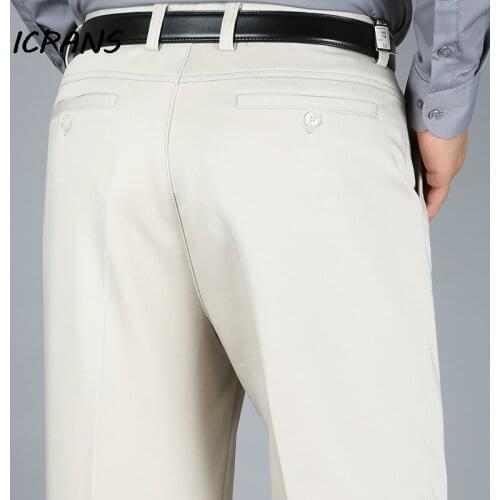 Size 29-40 42 44 Dress Pants Men Straight Stretch High Waist Cotton Black White Office Formal Suit Trousers