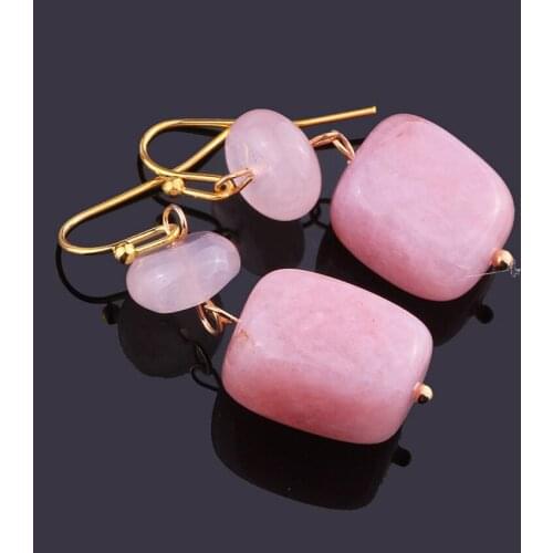 Light Yellow Gold Color Irregular Shape Rose Pink Quartz Dangle Earrings for Party Gift Jewelry
