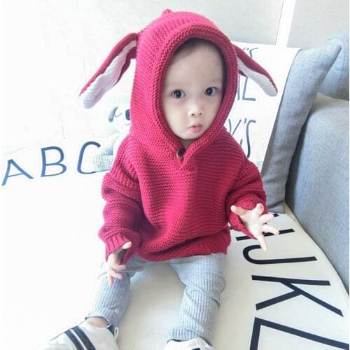 Spring and Autumn Sweater Boys Girls Bunny Ear Sweater Children Solid Color Baby Sweater Coat