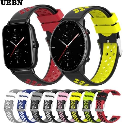 UEBN Silicone 20mm 22mm Replacement Breathable Band For Huami Amazfit GTS 2 GTR 2 strap for 42mm 47mm Bip S Stratos 3 watchbands