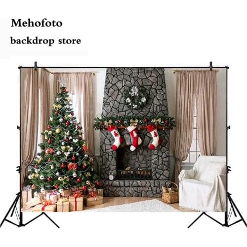 Mehofoto Photography Backdrop Christmas Trees Fireplace Photo Background Studio Cerebrate Festival Custom Photocall Vinyl 786