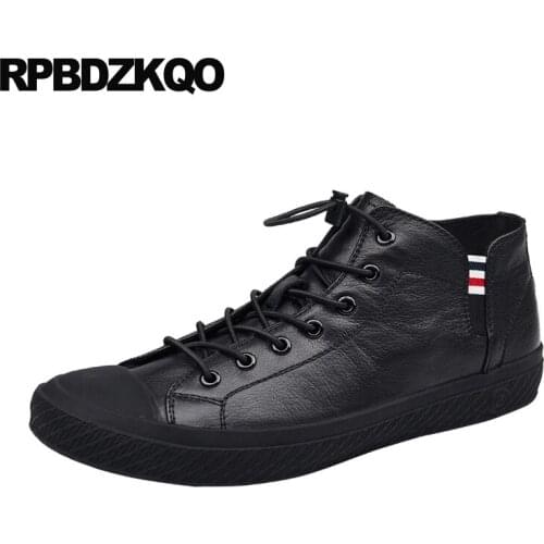 Genuine Leather High Quality Brand Italian Trainers Solid Italy Winter Skate Lace Up Men Shoes Casual Top Real Sneakers Black