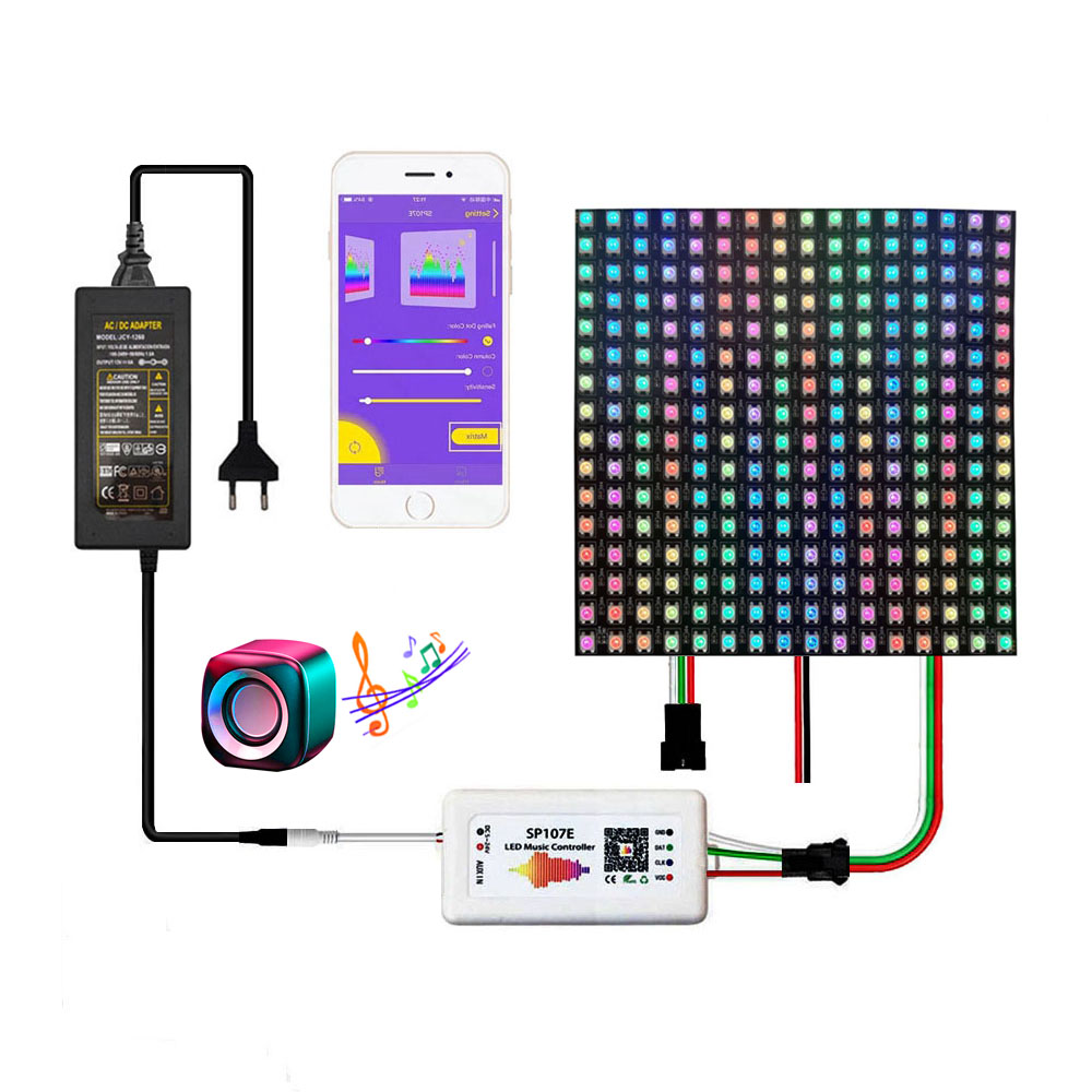 WS2812B Individually Addressable 8x8 16X16 8X32 WS2812 LED Pixels Screen Panel With DC5V Transformer And SP107E Music Controller