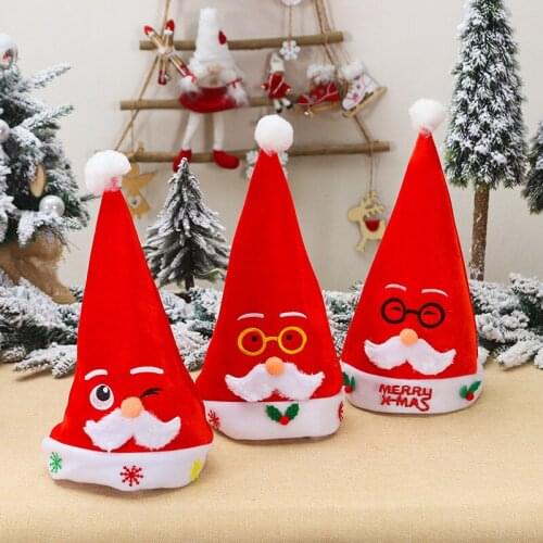 Funny Wink Santa Claus Velvet Hat Adult Christmas Holiday Decoration Snowman Cap