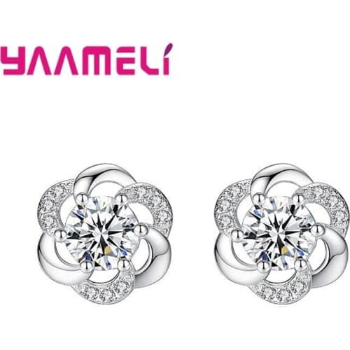New Fashion Brincos Jewelry 925 Sterling Silver Twist Stackable Shiny Flower Zircon Crystal Earrings for Women Girls Pendientes