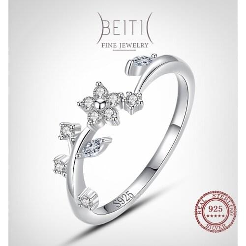 Beitil Elegant Fashion Plum Blossom 925 Sterling Silver Cubic Zirconia Finger Ring For Fine Female Fashion Jewelry