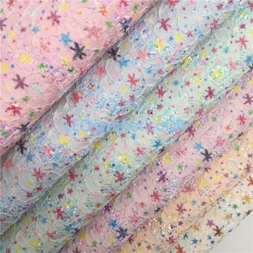 1PC 21X29CM Glitter Fabri, Starfish Printed Lace Glitter Leather Sheets For Making Bows LEOsyntheticoDIY T441