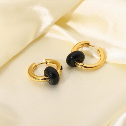 18k Gold Plated Stainless Steel Black Stone Pendant Huggie Earrings For Women Trend Designs Charm Earrings Jewelry