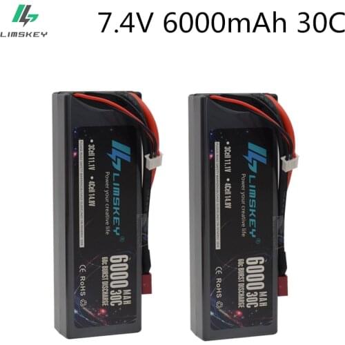 2pcs Limskey 2S 7.4V 6000mah 30C Lipo Battery RC Parts Hard Case T XT60 Deans For Traxxas TRX4 Buggy Cars FPV Airplane Boat