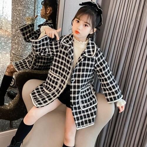 2021 Cool Winter Autumn Woolen Coat Girls Kids Thicken Outerwear Teenage Top Costume Evening Party Childrens Clothing