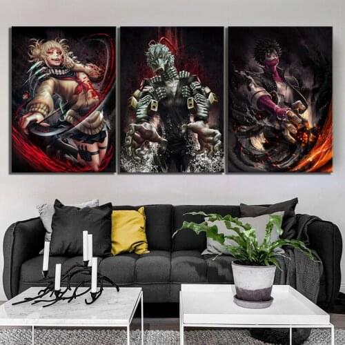 3 Piece Fashion Anime Girl and Boy Pictures My Hero Academia Himiko Toga Dabi Shigaraki Tomura Canvas Paintings for Wall Decor