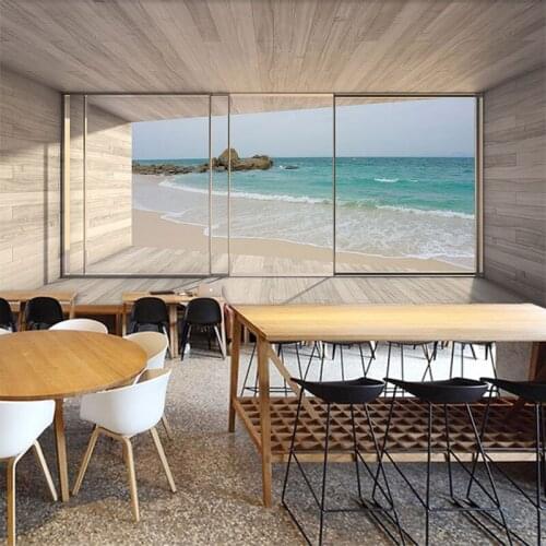 3D space extended sea view visual city building background wall painting western restaurant hotel office landscape wallpaper
