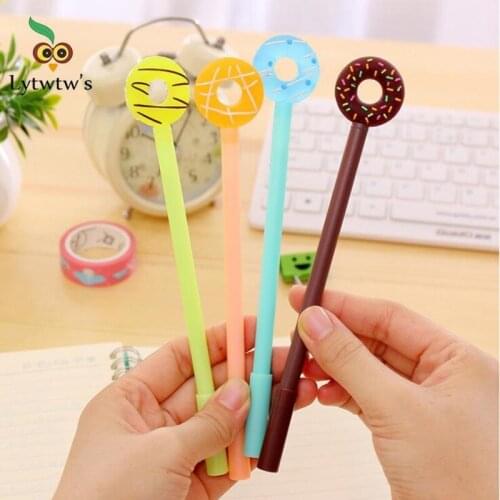 4 Piece Lytwtws Korean Stationery Candy Sweet Cute Doughnuts Creative School Office Supplies Gel Pens Gift Donut Novel Handles