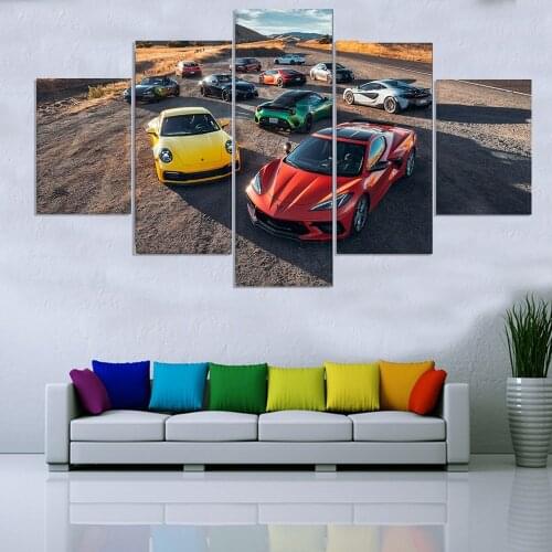 No Framed Canvas 5Pcs Chevrolet Lamborghini Toyota Super Sports Car Wall Posters Pictures Paintings Home Decor Accessories