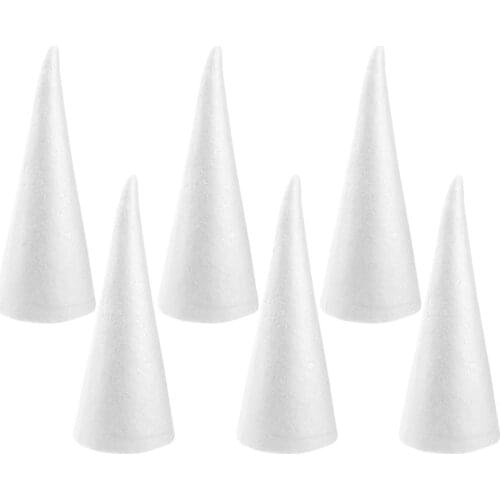 6pcs 24cm White Solid Foam DIY Cone Children Handmade Craft Cone Accessories for Home Craft Christmas