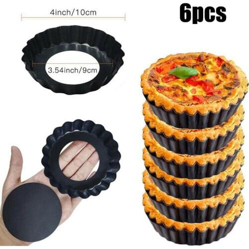6pcs 4 Inch Cake Pans Baking Mold Non Stick Removable Bottom Mini Tart Pans Set Carbon Steel Tart Tins Cases