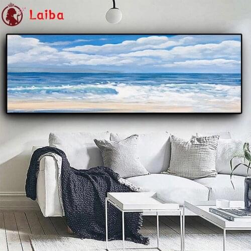 DIY Diamond Painting Natural scenery, blue sky and white clouds seascape Full Square Diamond Cross Stitch Mosaic Handmade Gift