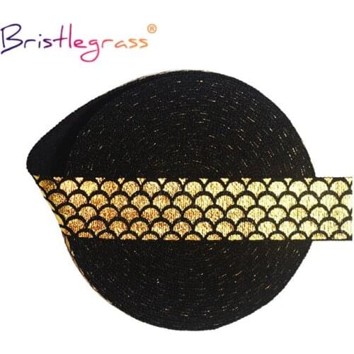 BRISTLEGRASS 50 100 Yard by Roll 5/8" 15mm Mermaid Scales Foil Print Foldover Elastic FOE Spandex Band Tape Hair Tie Sewing Trim