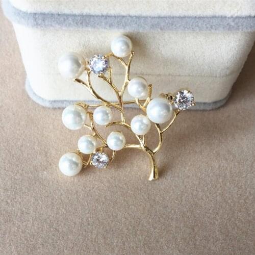 New Fashion Women Large Crystal Brooches Lady Tree Imitation Pearls Rhinestones Brooch Pin Wedding Party Jewelry Bijoux Gifts