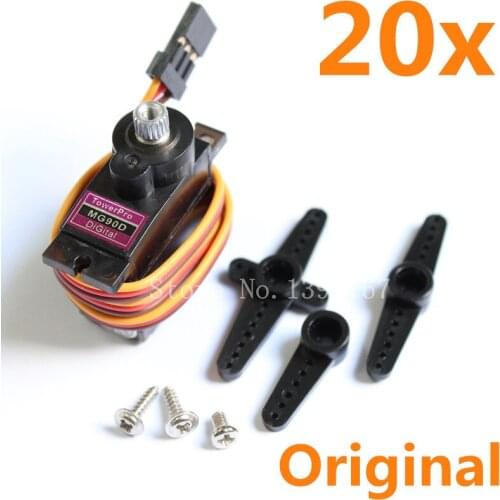 20pcs/Lot TowerPro MG90D Digital 13g Micro Servo Metal Gear 2.5kg/6.0v Torque Upgraded MG90S For JR RC Helicopter Airplane Parts