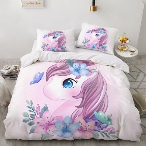 Kids Bedding Set for baby cartoon duvet cover set for home bed linen pillowcase family sets Euro 200*220 unicorn flowers