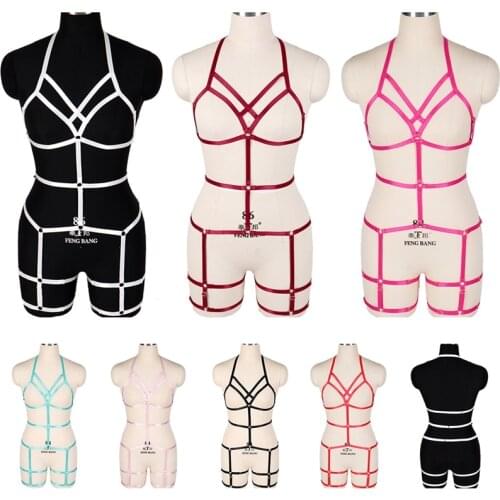 Women Adjustable Body Bondage Harness Set Sexy Thigh Stockings Garter Belt BDSM Sex Erotic Hollow Out Suspender Bra Dance Wear