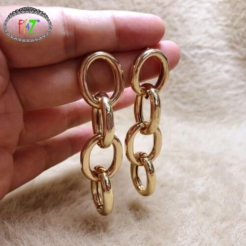 F.J4Z Trendy Hyperbole Drop Earrings Gold Color Alloy Cuban Chain Chandelier Earring Ladies Punk Earrings for Show Dropship