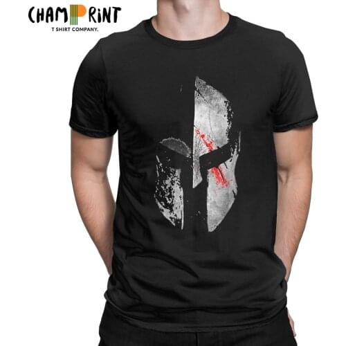 Vintage Spartan Helmet T-Shirt for Men O Neck 100% Cotton T Shirt Vikings Warrior Short Sleeve Tee Shirt Plus Size Clothes