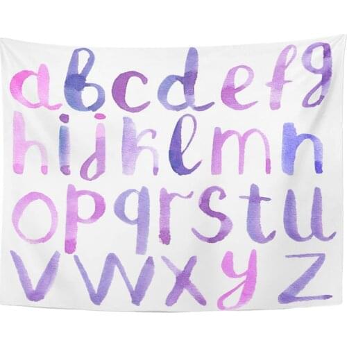 Tapestry Manual Alphabet Lettering Watercolor Blue Pink Purple Blots Brush Tapestries Wall Hanging for Living Room Bedroom Dorm