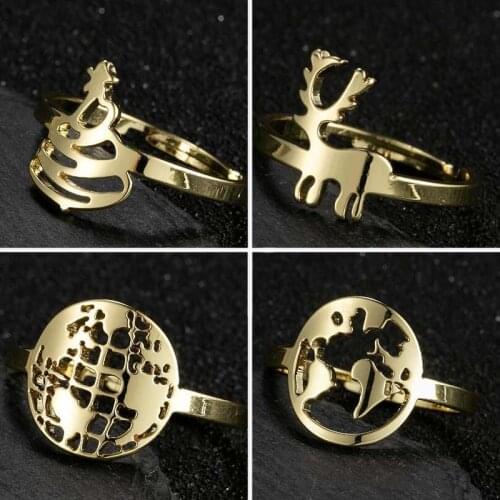 2021 Fashion Women Ring Stainless Steel World Map Jewelry Cute Rose Gold Elk Couple Wedding Ring Gifts for Men steampunk bague