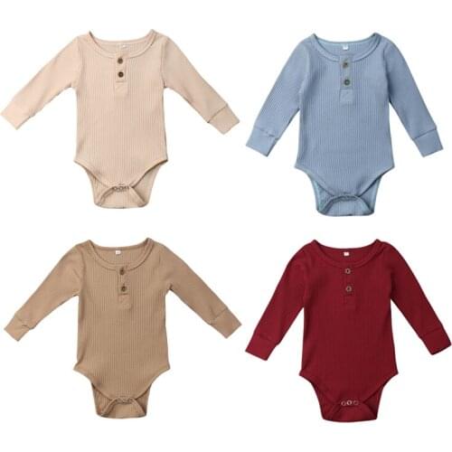 Baby Girl Clothes Newborn Baby Girls Boy Ruffle One-Pieces Bodysuit Jumpsuit Outfits Four Color Long Sleeve Button Kids Clothes