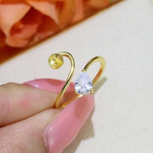 DIY Pearl Rings Settings Fashion Open Size Women DIY Rings Components For 7-12mm Jewelry Making