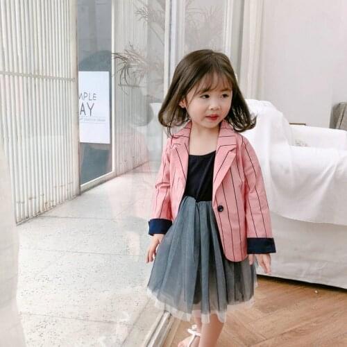Korean Fashion New Baby Girl Jackets Kids Casual Blazer Coat Toddler Girl Long Sleeve Outwear Kids Vertical Striped Blazer Coats