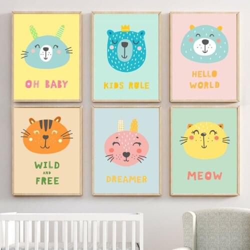 Rabbit Bear Dog Tiger Fox Cat Cartoon Wall Art Canvas Painting Nordic Posters And Prints Wall Pictures Kids Room Nursery Decor