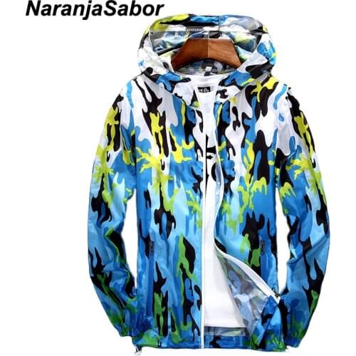 NaranjaSabor New Men Women Ultra-Light Gradient Printed Skin Jackets Mens Coats Thin Spring Autumn Quick Dry Women Hooded Coats