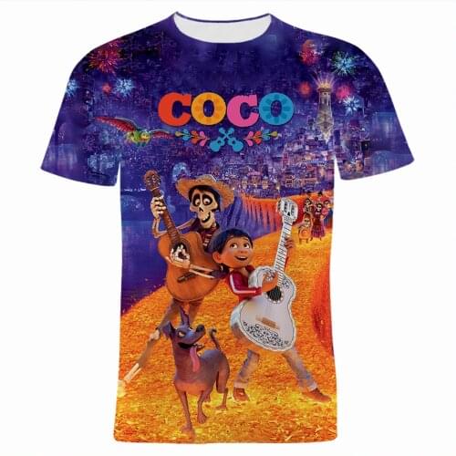 Mens Clothing Disney Movie Coco Cartoon Anime 3D Print Women T Shirt Short Sleeve Oversized Summer Children T-shirts