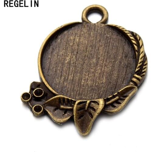 REGELIN Antique Flower Pendant Settings Cabochon Base Bezel Trays Fit Glass Cabochons 10pcs 20mm DIY Pendant Necklace Finding