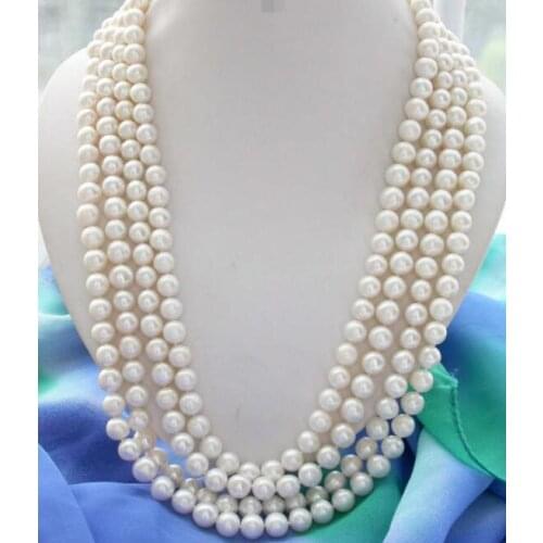Charming 9-10mm south sea round white pearl necklace 88inch