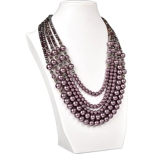 Wholesale Brown 5.6-11.8mm Glass Crystal and Imitation Pearls Multilayer Necklace 18-23inch Gem For Women Party H142