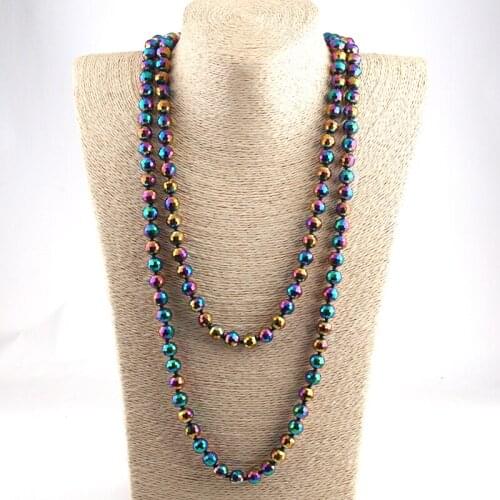 Fashion Bohemian Tribal Jewelry 10mm Facet Global Glass Beads Knotted Crystal Necklaces Women Ethnic Necklace