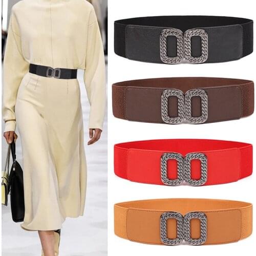 HOT Womens girdle Elastic waistbands for dress Stretch Wide Waist Belts woman new black chain alloy Buckle cummerbunds ladies