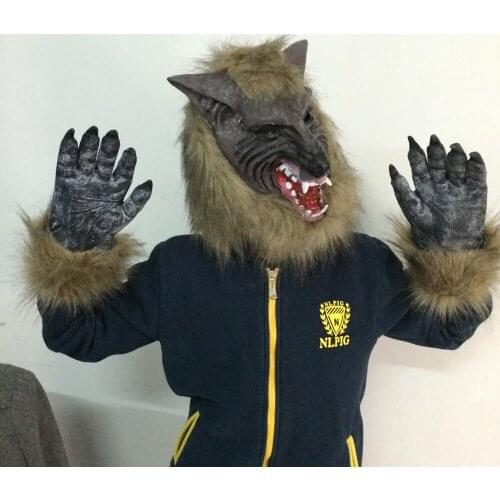 Scary Werewolf Hood Tricky latex Nightclub Wolf Head Paws Claw Carnival Costume Masquerade Masked Cosplay Halloween Party Prop