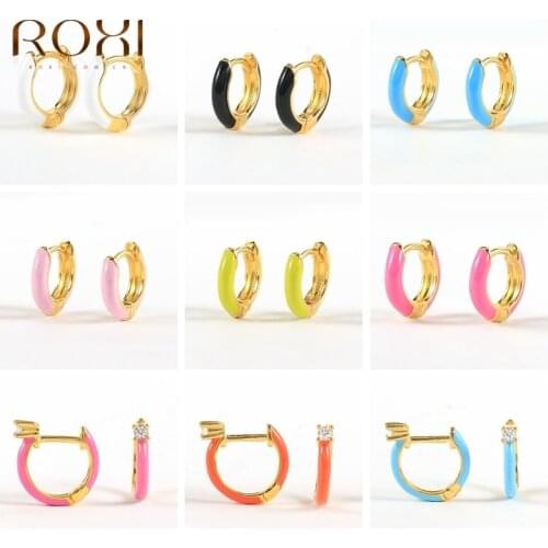 ROXI Womans Earrings Enamel 925 Sterling Silver Huggies Earrings Dripping Oil Cartilage Hoop Earring For Wedding Birthday Gift