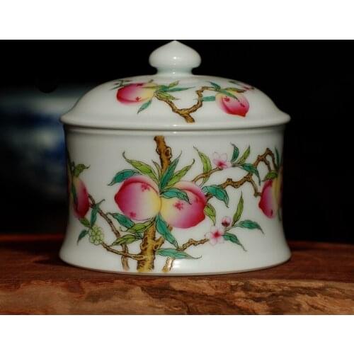 Hand-painted Famille Rose Longevity Peaches and Five-blessing Pattern Tea Canister Ceramic Tea Caddy
