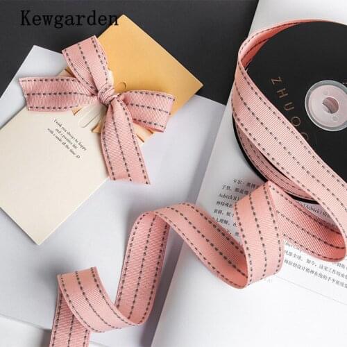 Kewgarden 10mm 3/8" 3Rows Dotted Line Stripe Grosgrain Ribbons DIY Bowknot Satin Ribbon Handmade Tape Double Face Riband 12Y/lot