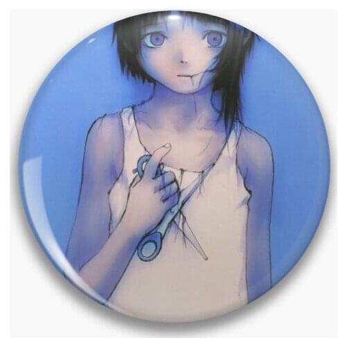 Serial Experiments Lain Scissors Illustr Soft Button Pin Metal Brooch Women Gift Funny Collar Cute Lapel Pin Creative Decor