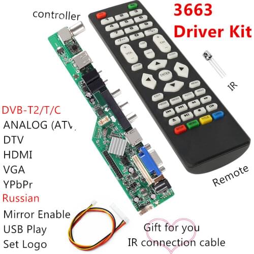 Universal scaler kit 3663 TV Controller Driver Board Digital Signal DVB-C DVB-T2 DVB-T Universal LCD UPGRADE 3463A with lvds