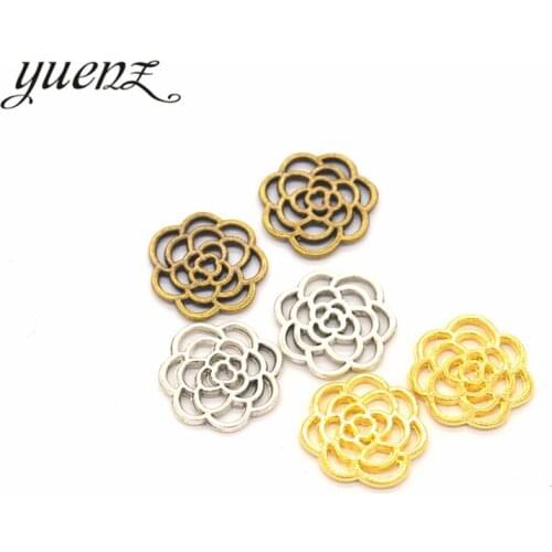 YuenZ 15pcs Antique silver color Hollow flower Charms Pendants DIY Jewelry for Necklace Bracelet Making Accessaries 16*16mm Q107